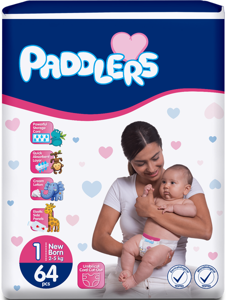 Paddlers Couches Bébé Taille 1 (2-5 kg) 64 Unités