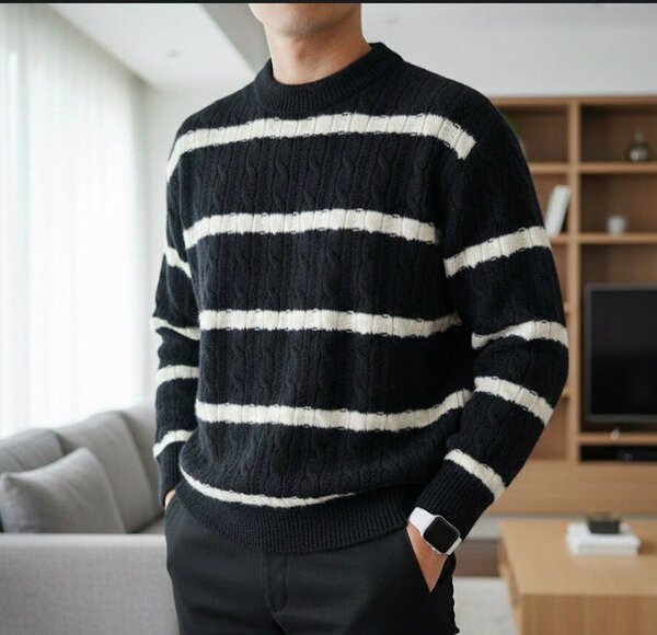 Pull homme en tricot rayé chaud