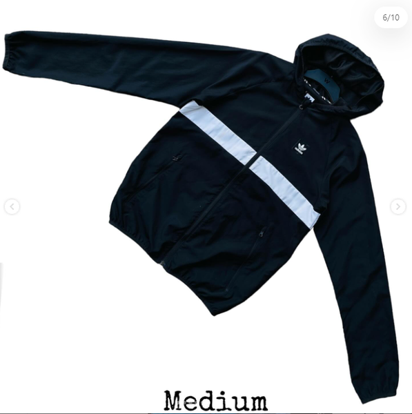White stripe black Adidas windbreaker