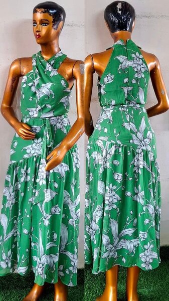 Robe longue florale verte