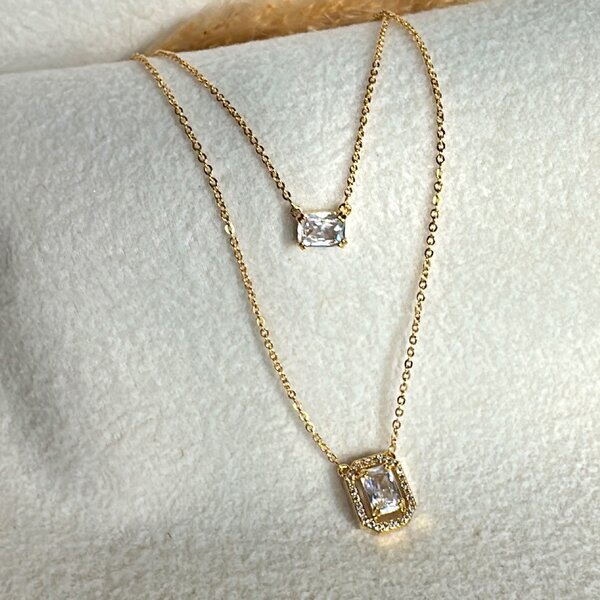 Collier double chaîne doré