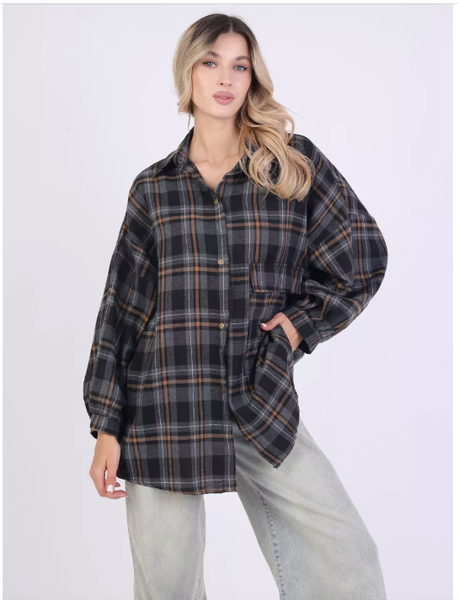 Рубашка оверсайз в клетку удлиненная