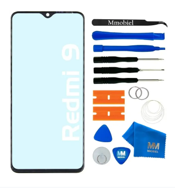 Front Glass Repair Kit Compatible with Xiaomi Redmi 9-6.53 inch 2020 - Lens Screen Replacement Repair Kit - Incl. Toolkit - Black