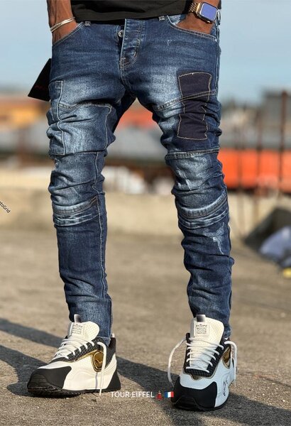 Jean slim homme patchwork