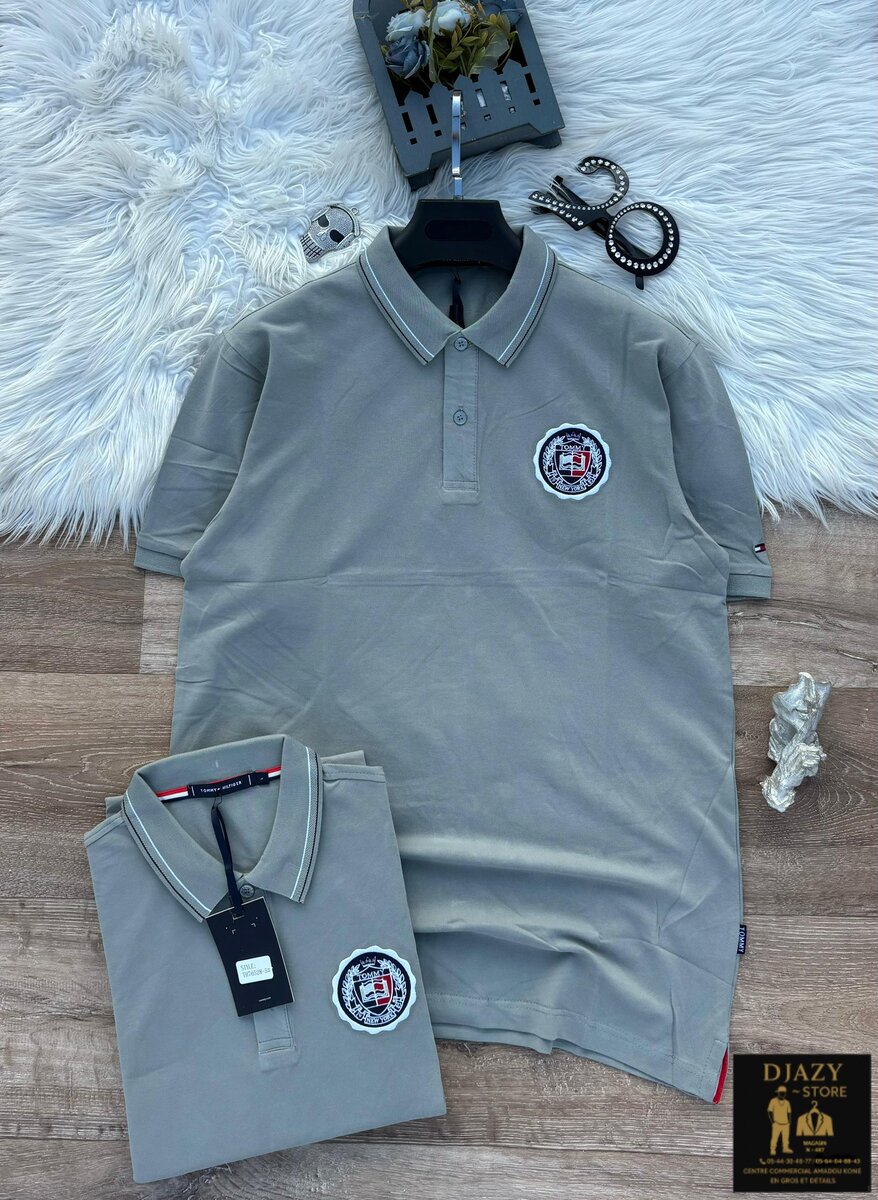 Polo en coton gris homme