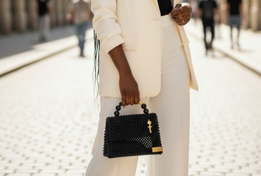 Sac à main perlé noir élégant