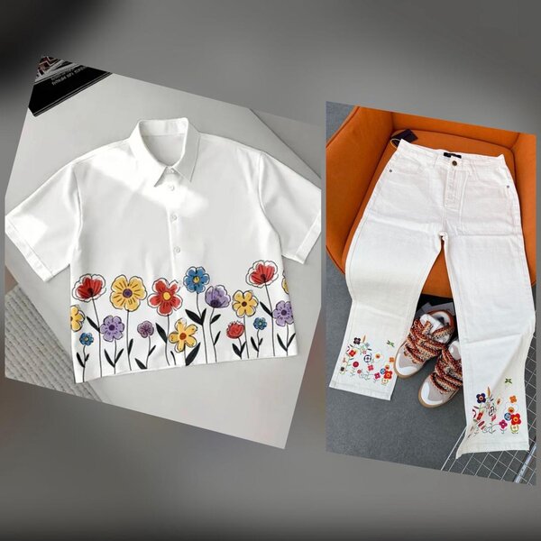 Jean blanc brodé fleurs homme