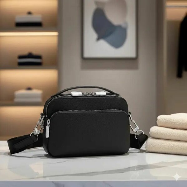 Sac banane en cuir noir pour homme