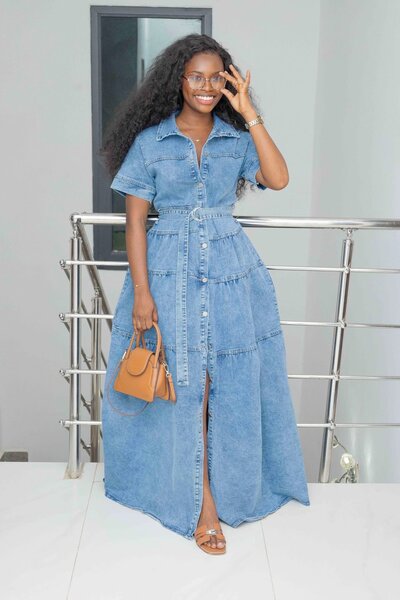 Robe longue en denim pour femme