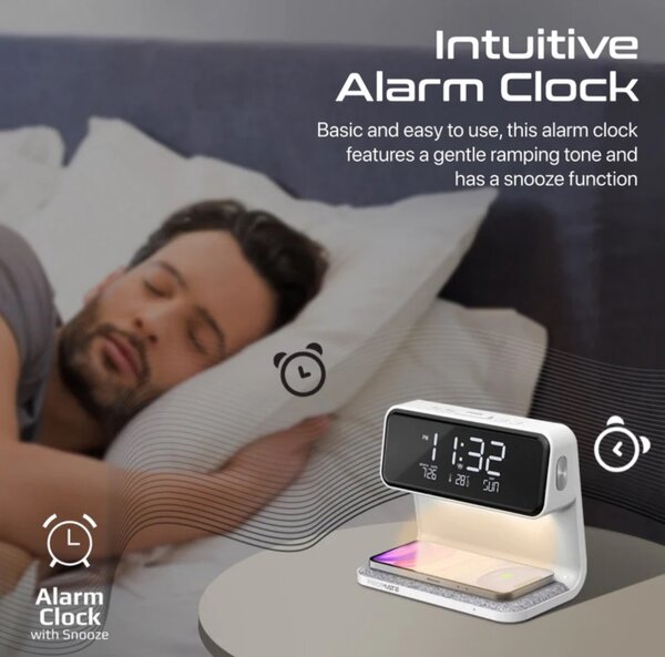 Promate LED Alarm Clock with 15W Wireless Charger