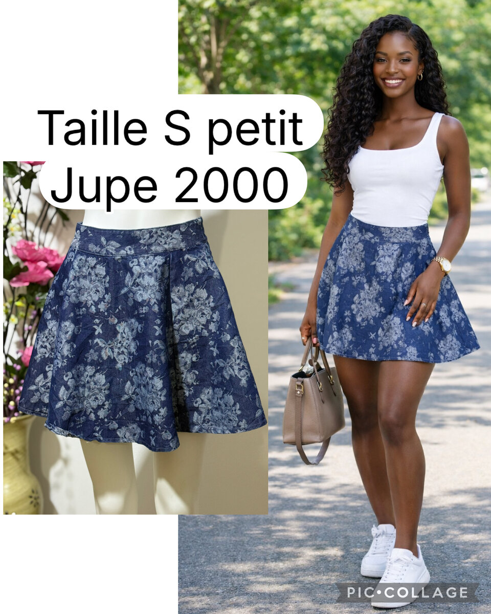 Jupe courte bleu marine à fleurs