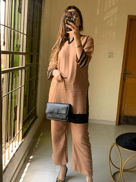 2 Pcs Women's Stitched Arabic Lawn Shirt and Trouser