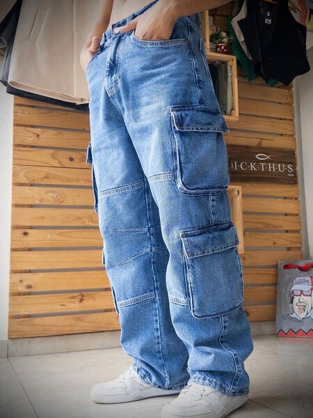 Jeans cargo homme bleu clair