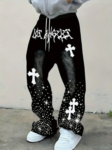 Pantalon noir homme avec croix et étoiles