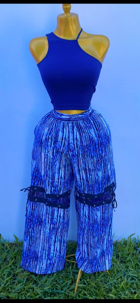 Pantalon bleu à lacets élégants