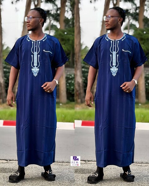 Kaftan homme bleu marine avec broderie