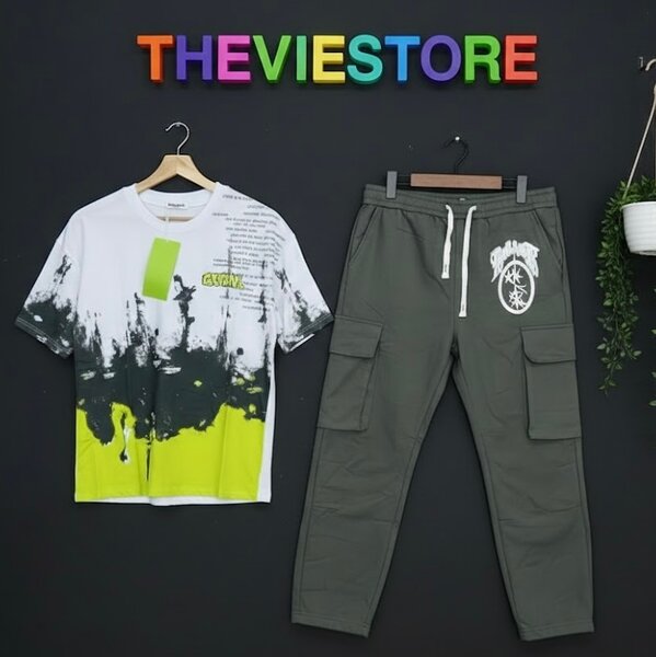 Ensemble homme cargo vert et T-shirt