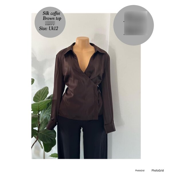 Silk coffee brown women's top in size Uk12