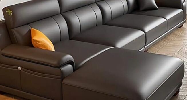 Canapé d'angle en cuir et tissu