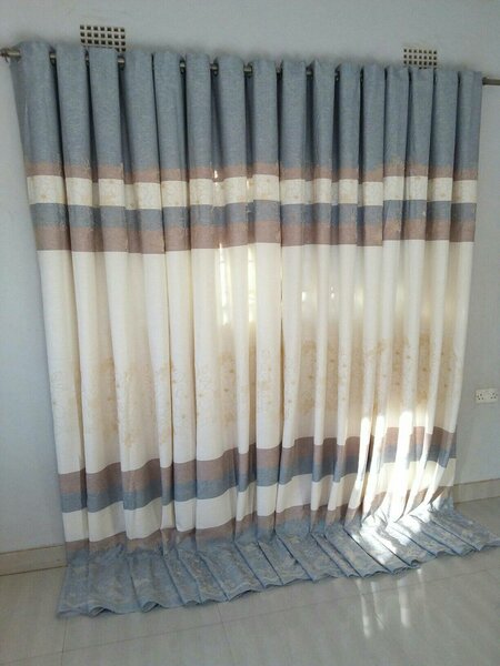 2 drops of curtains blue, white and red