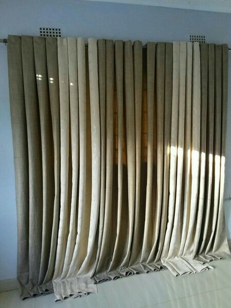 2 drops of curtains light beige and dark beige