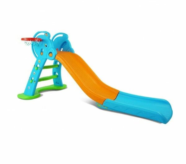 2-IN-1 KIDS SLIDE WITH LADDER, BASKETBALL HOOP