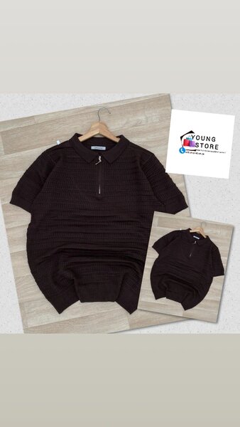 Polo noir à zip en maille