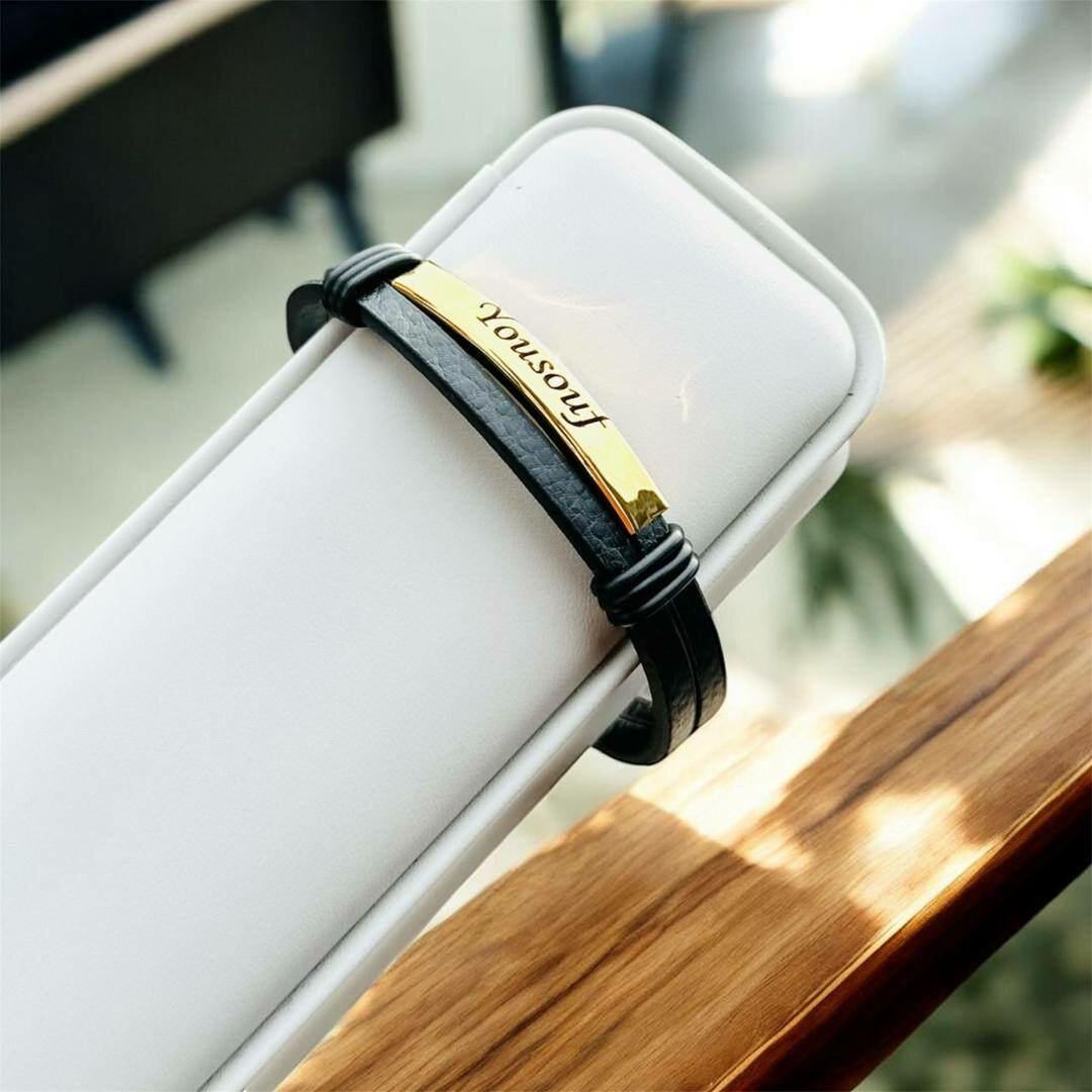 Bracelet cuir gravé homme