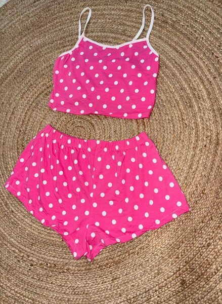 Ensemble short et crop top rose à pois