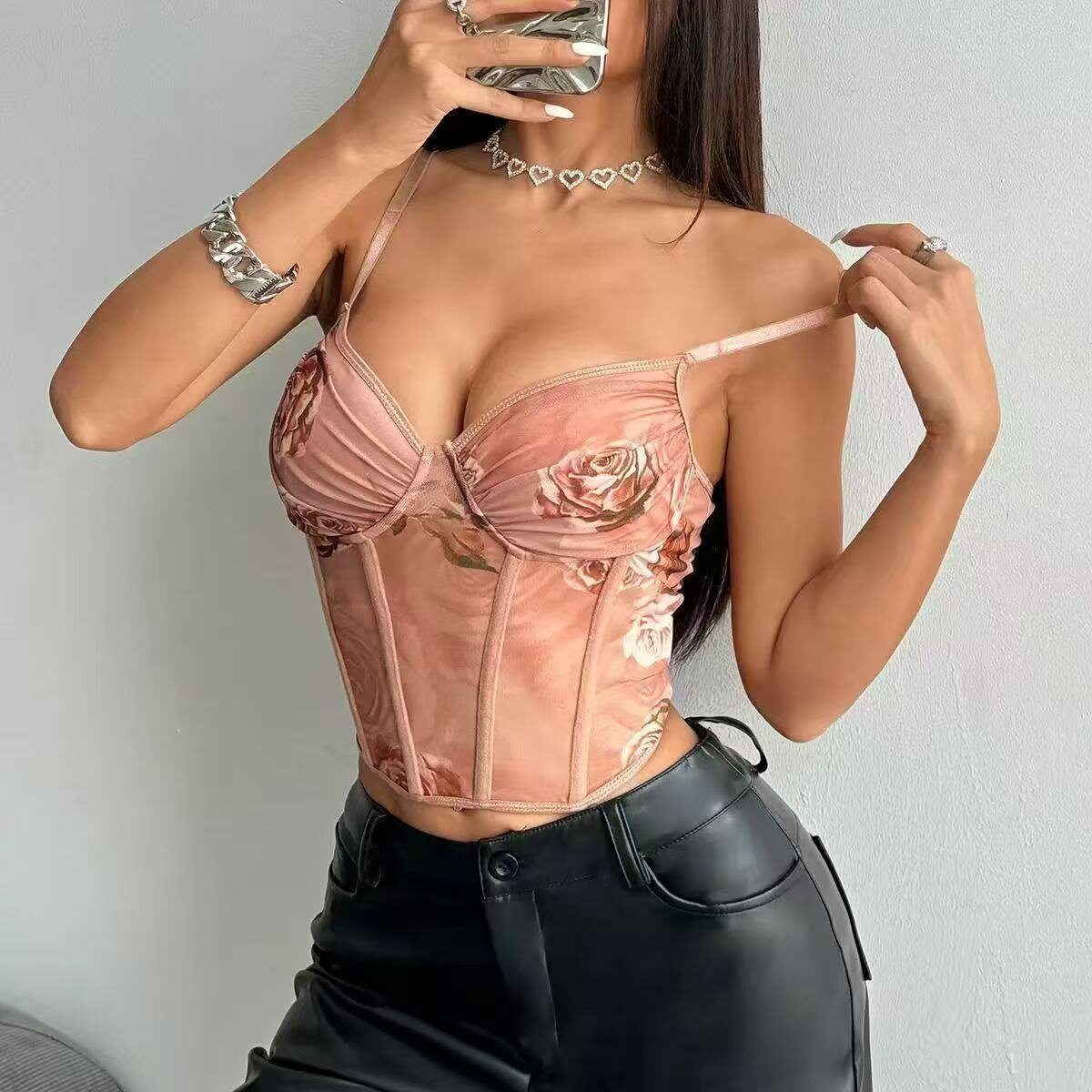 Corset Bustier Fleur Rose en Satin