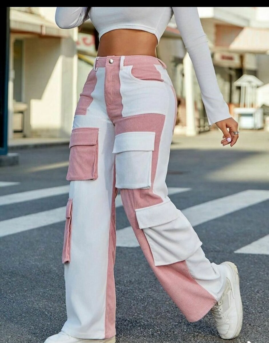 Femme Pantalon Cargo Large Taille Haute