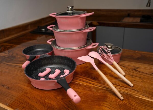 Ensemble de Cuisine Rose 10 Pièces