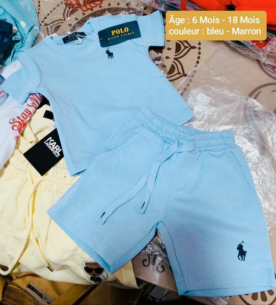 Ensemble bébé bleu en coton