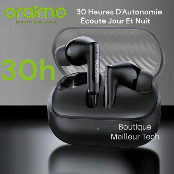 oraimo Écouteur Bluetooth SpaceBuds Neo Noir - Véritables éc
