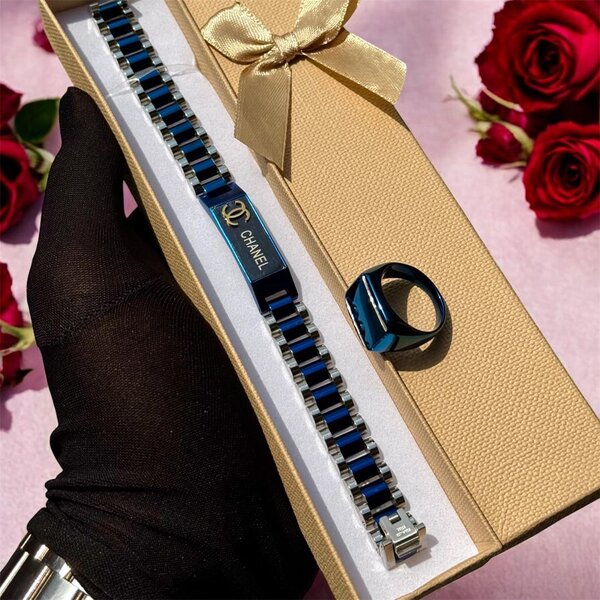 Ensemble bracelet et bague en acier inoxydable