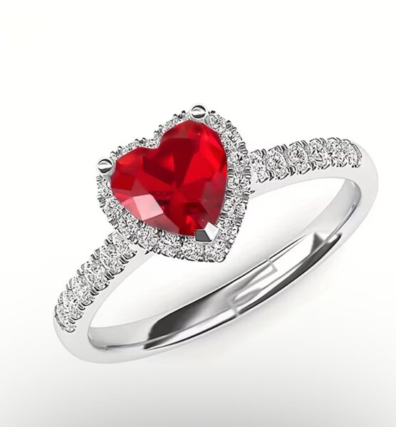 Bague coeur rouge et diamants