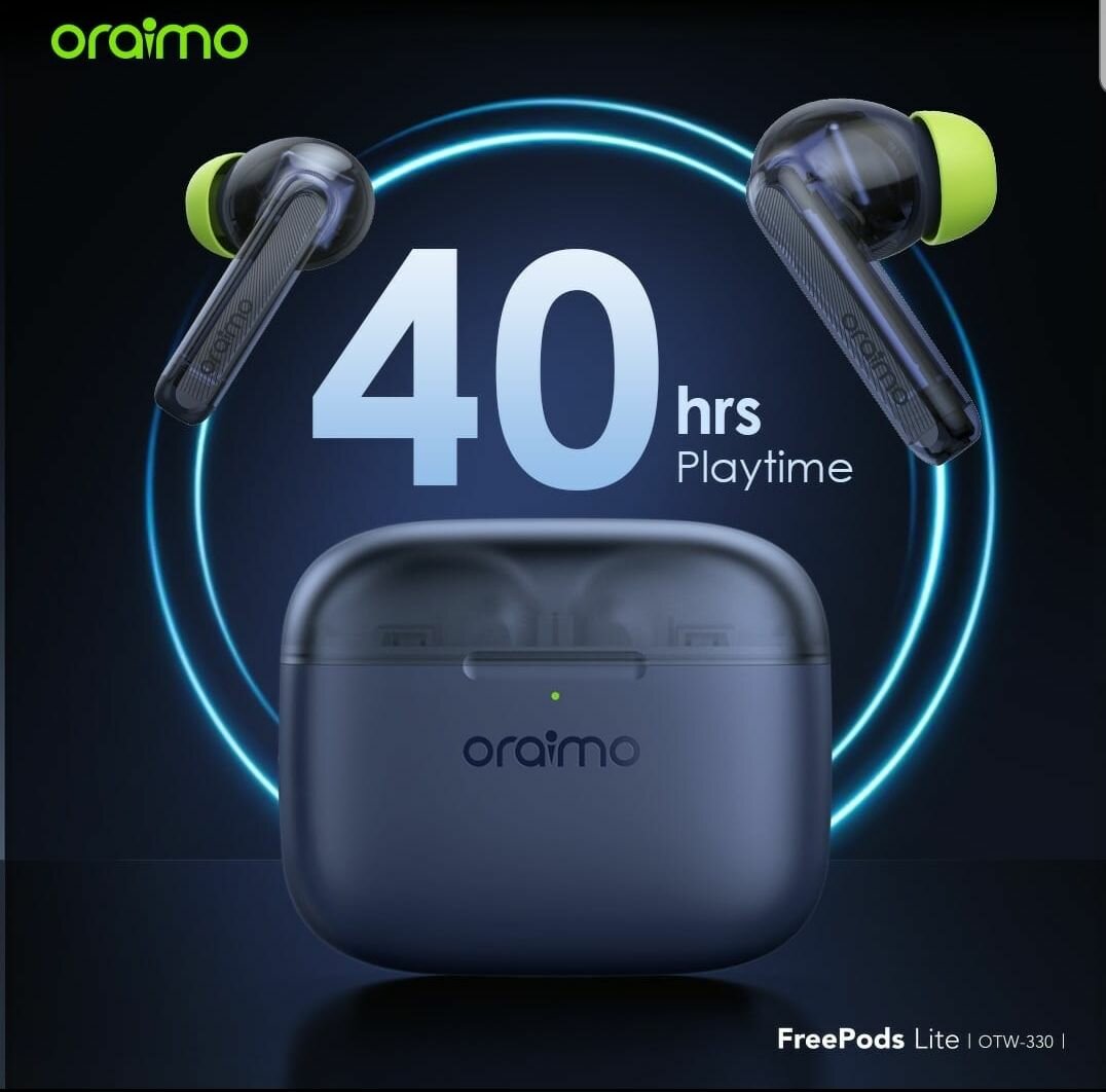 Oraimo Bluetooth Freepods Lite Bleu 40H - Réduction Bruit