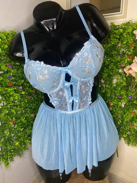 Robe nuisette en dentelle bleue