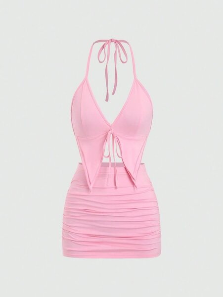 Robe Rose à Découpe Élastique