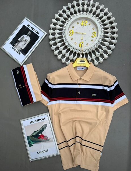 Polo en coton beige rayé Lacoste