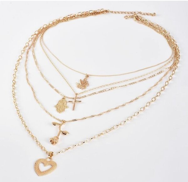 Collier multitour pendentifs