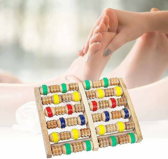 Traditional Colorful Foot Massager for Diabetic foot acupuncture Exercise Round Massage Roller Stress Relief Wooden Roller Footmassager Reflexology Foot Massage Relax