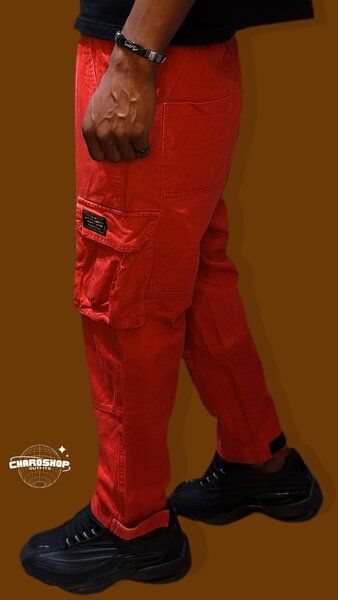 Pantalon cargo rouge homme
