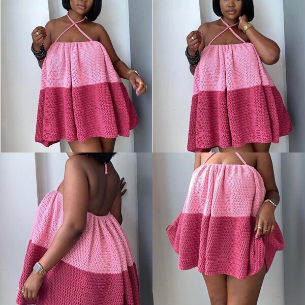 Robe Tricotée Évasée Rose