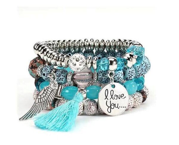 Ensemble de bracelets en perles bleues