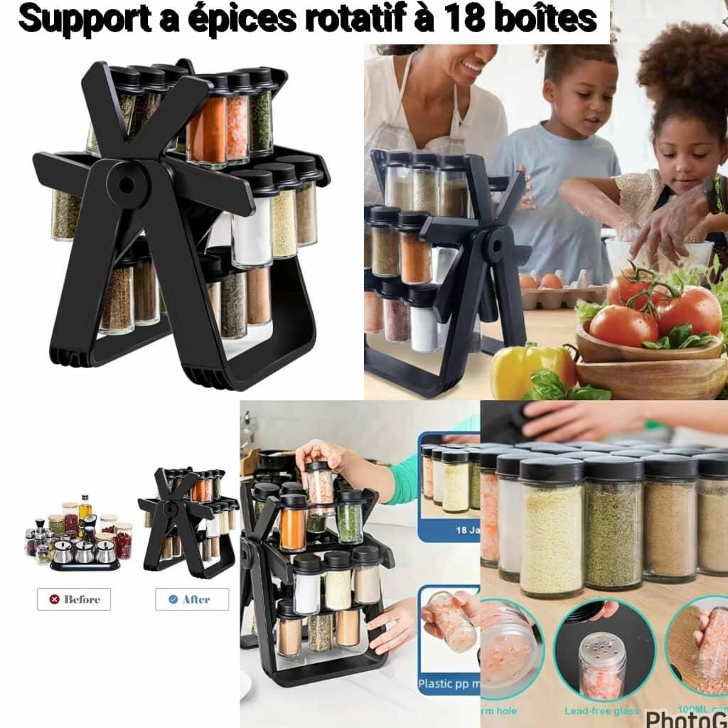 Support à épices rotatif 18 bocaux