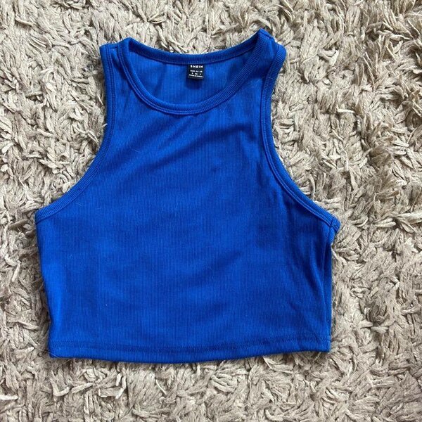 Blue Sleeveless Crop Top