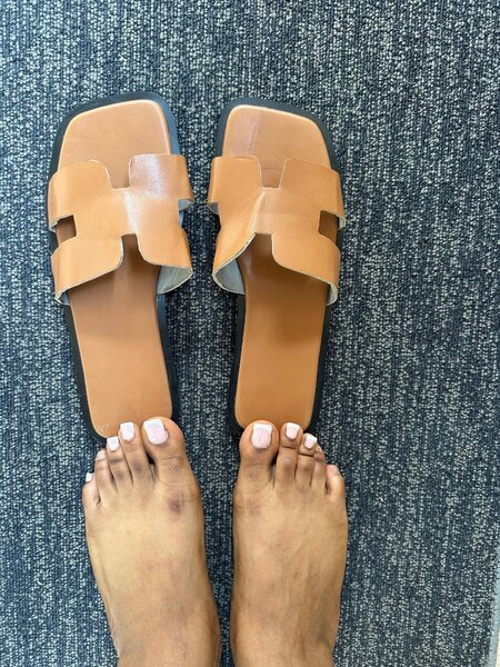 Brown leather slides for ladies