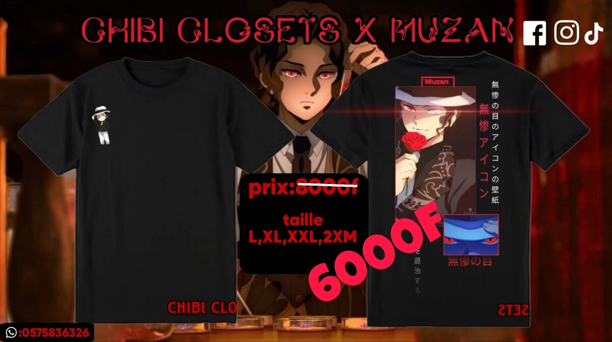 Tee shirt chibi closets x muzan noir
