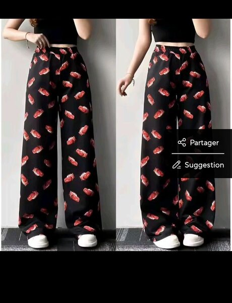Pantalon large femme motif lèvre